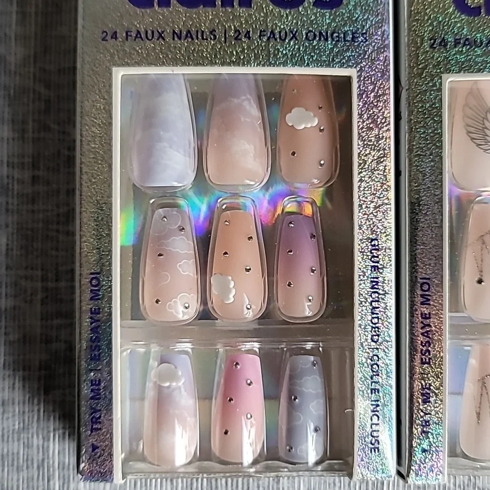 3 Packs of Claires Glue On Nails Rhinestones Pink Cream New